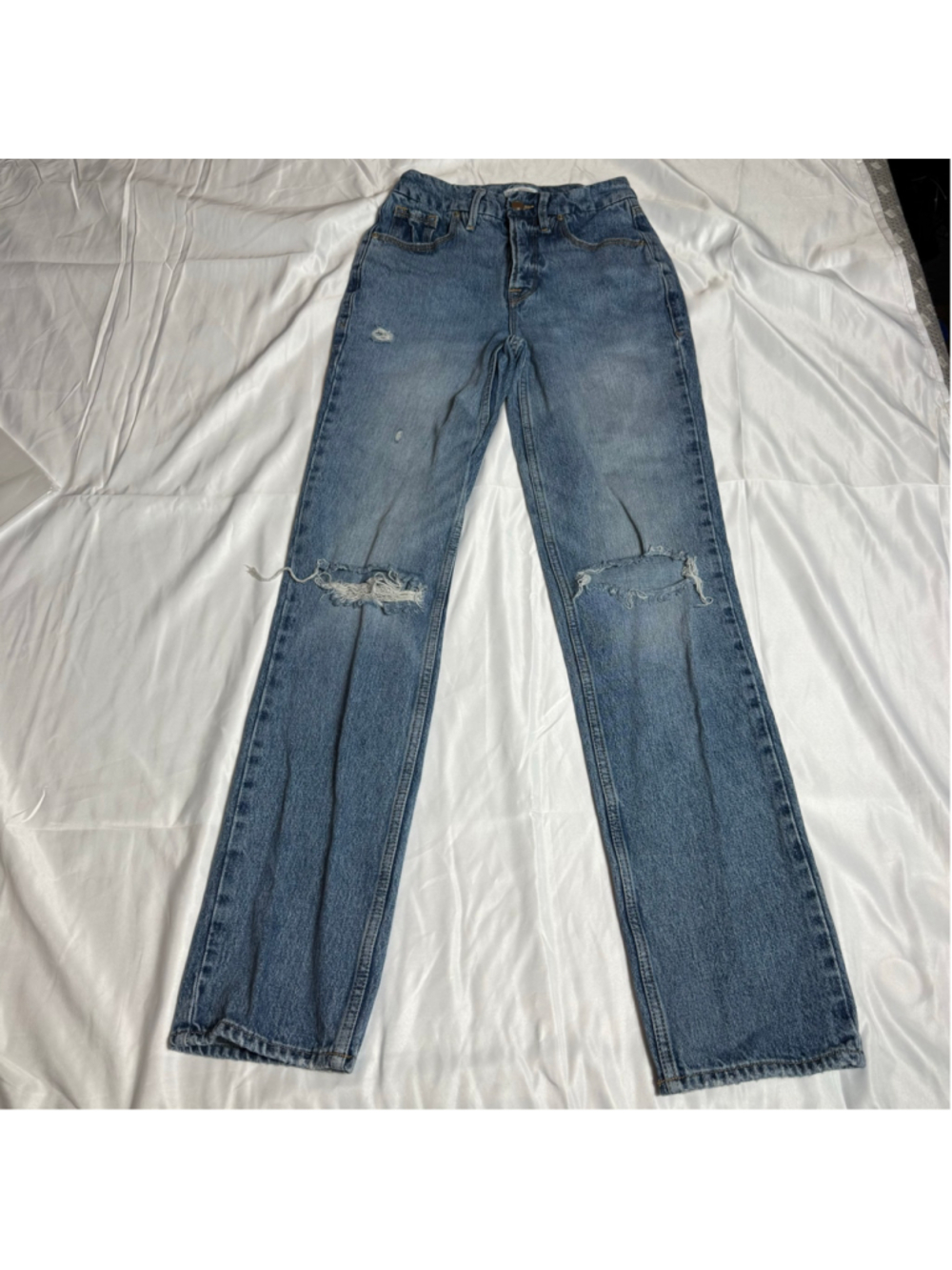 Women's Good American Straight Leg Jeans Size 0 Blue Distressed